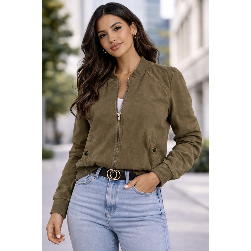 Be Cool light weight bomber jacket Size M Womens Olive Green Full Zip